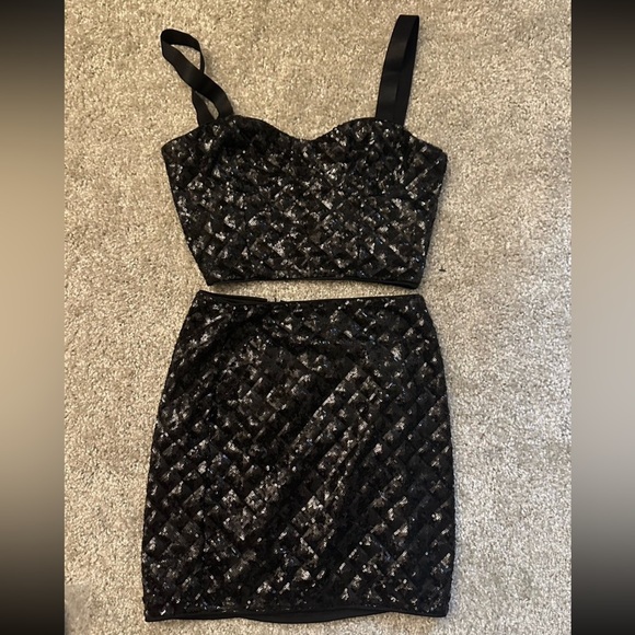 New! LULUS  Got Ya Glittering Black Sequin Two-Piece Bodycon Mini Dress - Picture 6 of 8